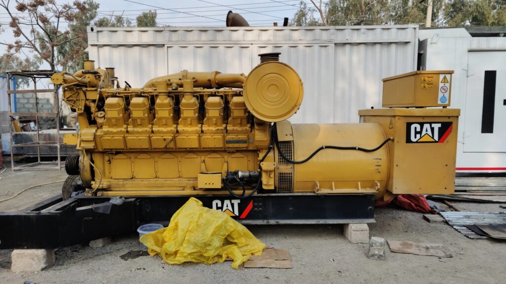 A caterpillar diesel generator of some megawatts in sunlight